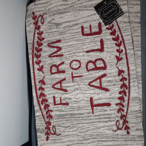 Set 2 Placemats Tablemat Gray White Red 13" x 19" Washable Farm To Table Farmer - Picture 1 of 6